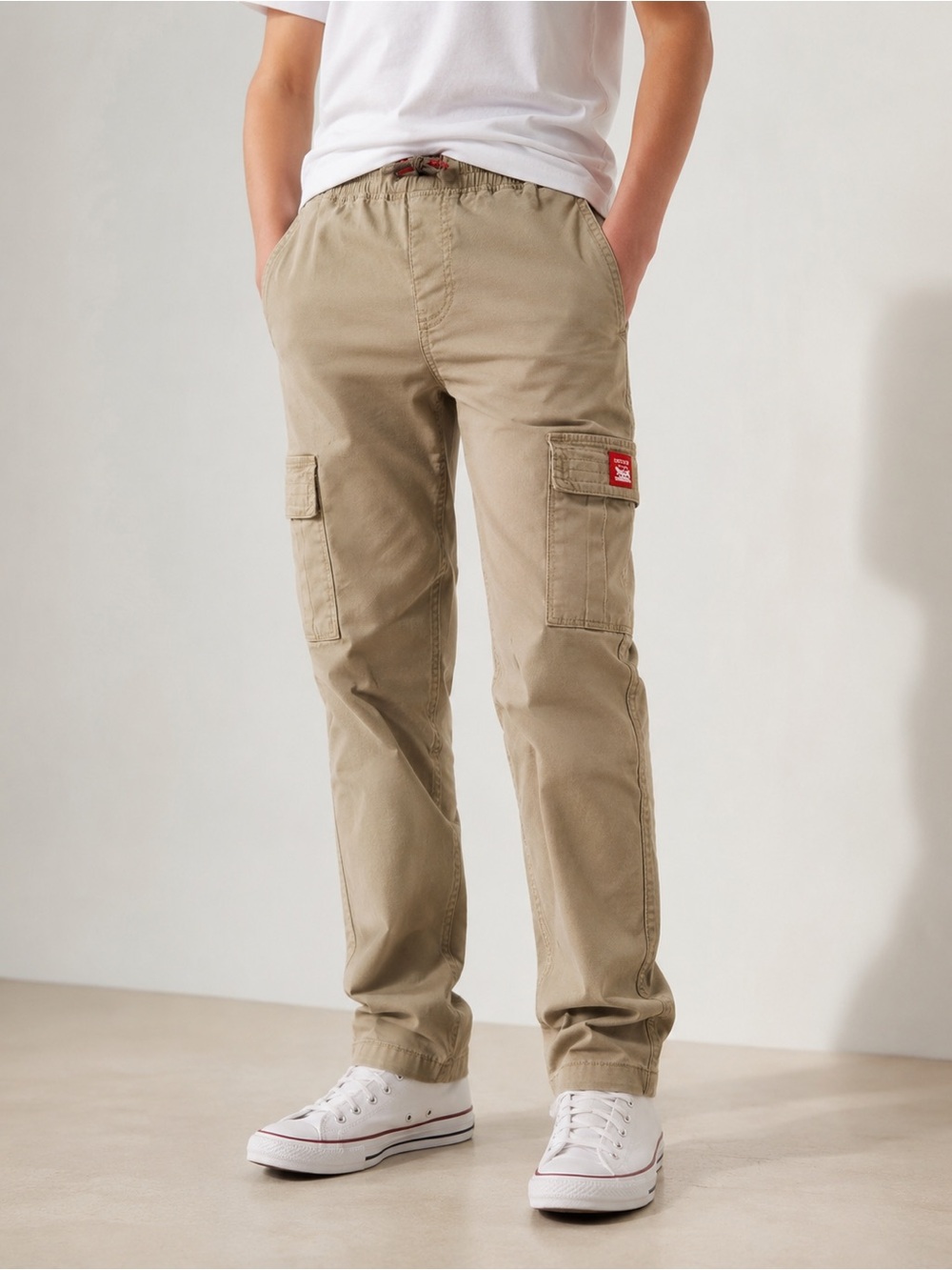 Levi's Boy's Khaki Cargo Pants with Red Logo Patch